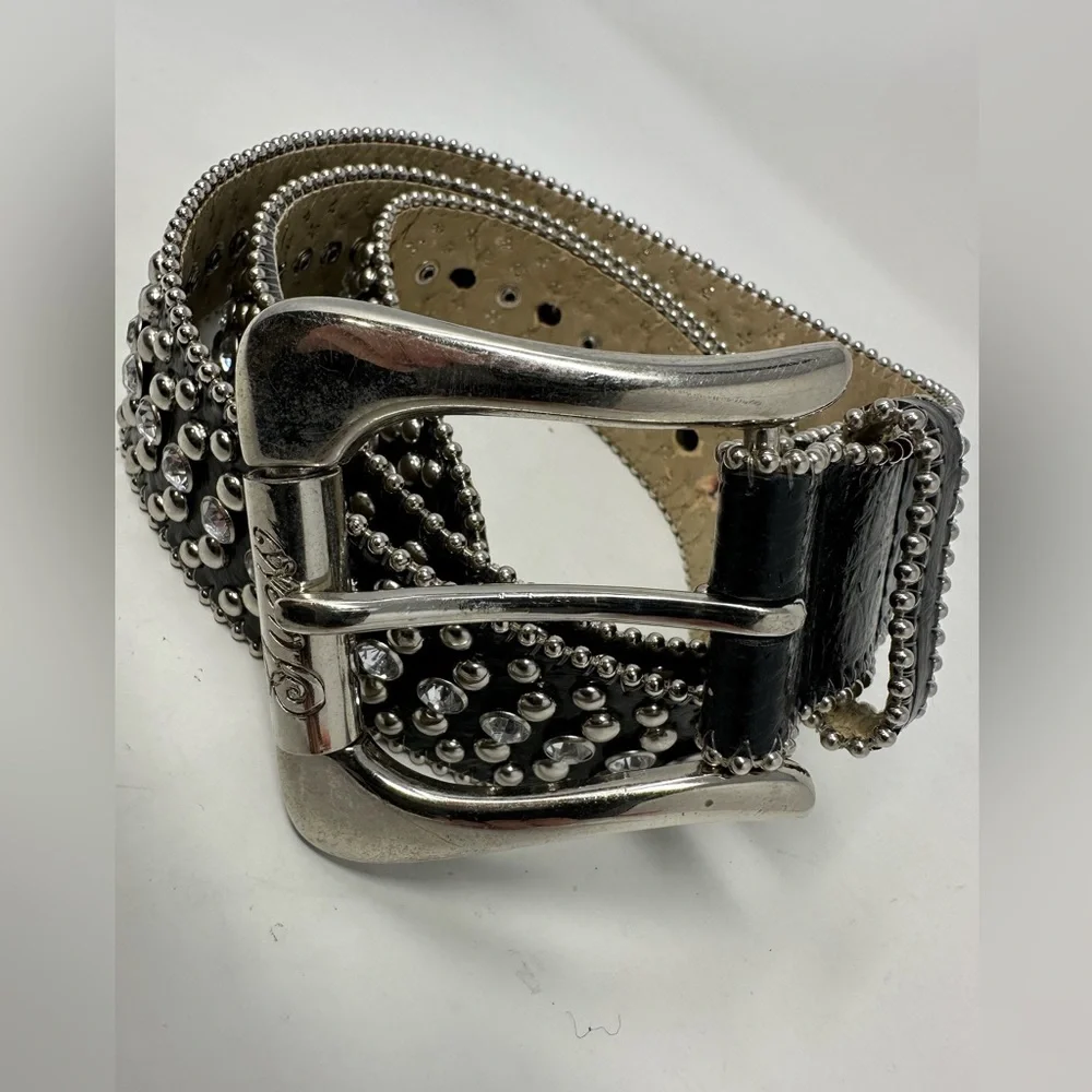 Guess‎ Women’s Western Rhinestone Studded Belt Silver Buckle Black XL - Flaw